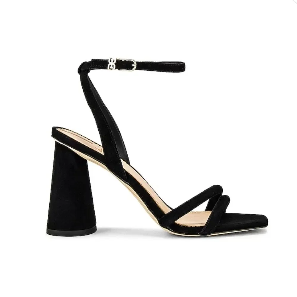 Sam Edelman Kia Suede Ankle Strap Heel Sandals Black Women's Size 10M Square Toe